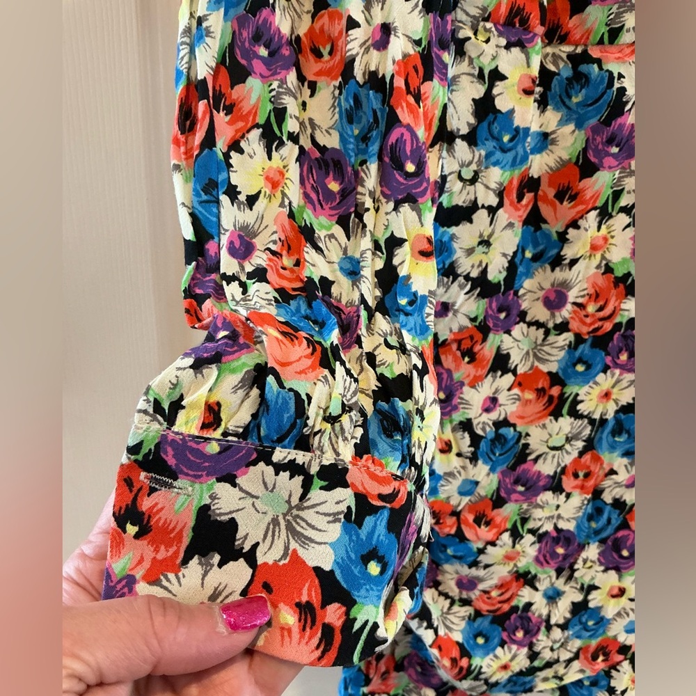 Zara Vibrant Floral Print Long Sleeve Mini Dress Ruched Skirt Design Woman Small - Picture 11 of 13